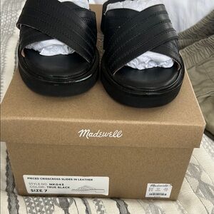 Madewell Black Leather Crisscross Slides